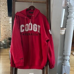 COOGI AUSTRALIA RED HEAVY FULL ZIP HOODED SWEATSHIRT HOODIE XXL EXCELLENT